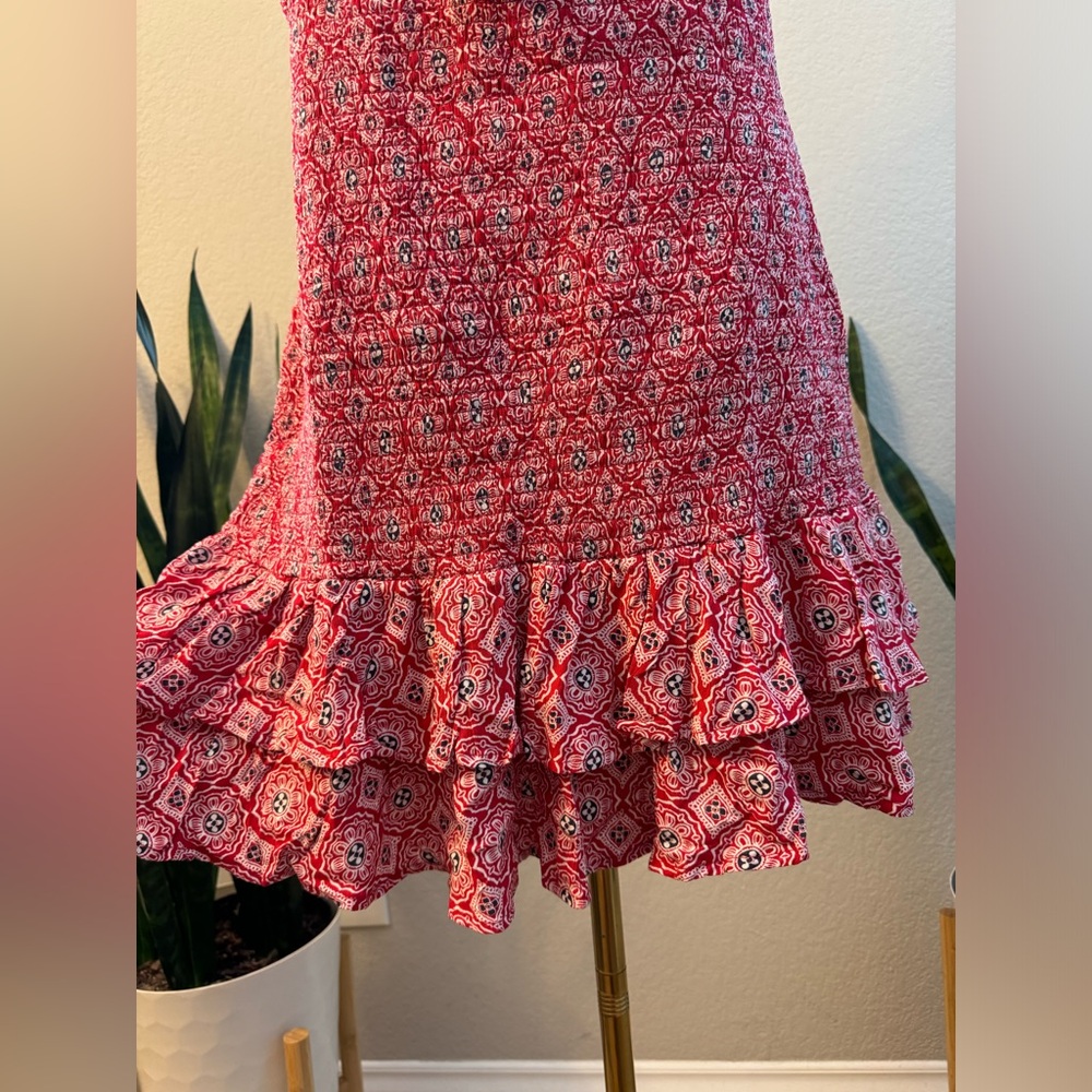 NWT B.O.G COLLECTIVE Dreamboat Red Medallion Print Smocked Mini Dress - Picture 13 of 15
